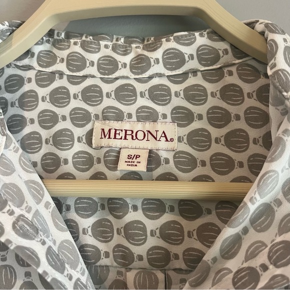 Women’s size Small grey long sleeve air balloon button up shirt blouse Merona - Picture 2 of 7